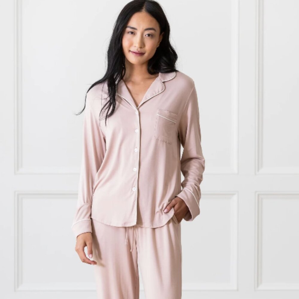 Women's Medium Cozy Earth Long Sleeve Stretch-Knit Bamboo Pajama Top Size M Pink